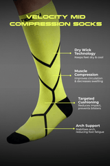 Velocity Compression Socks - Long - Flash Yellow Nordic Tigon Compression Socks