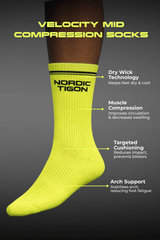 Velocity Compression Socks - Mid - Flash Yellow Nordic Tigon Compression Socks