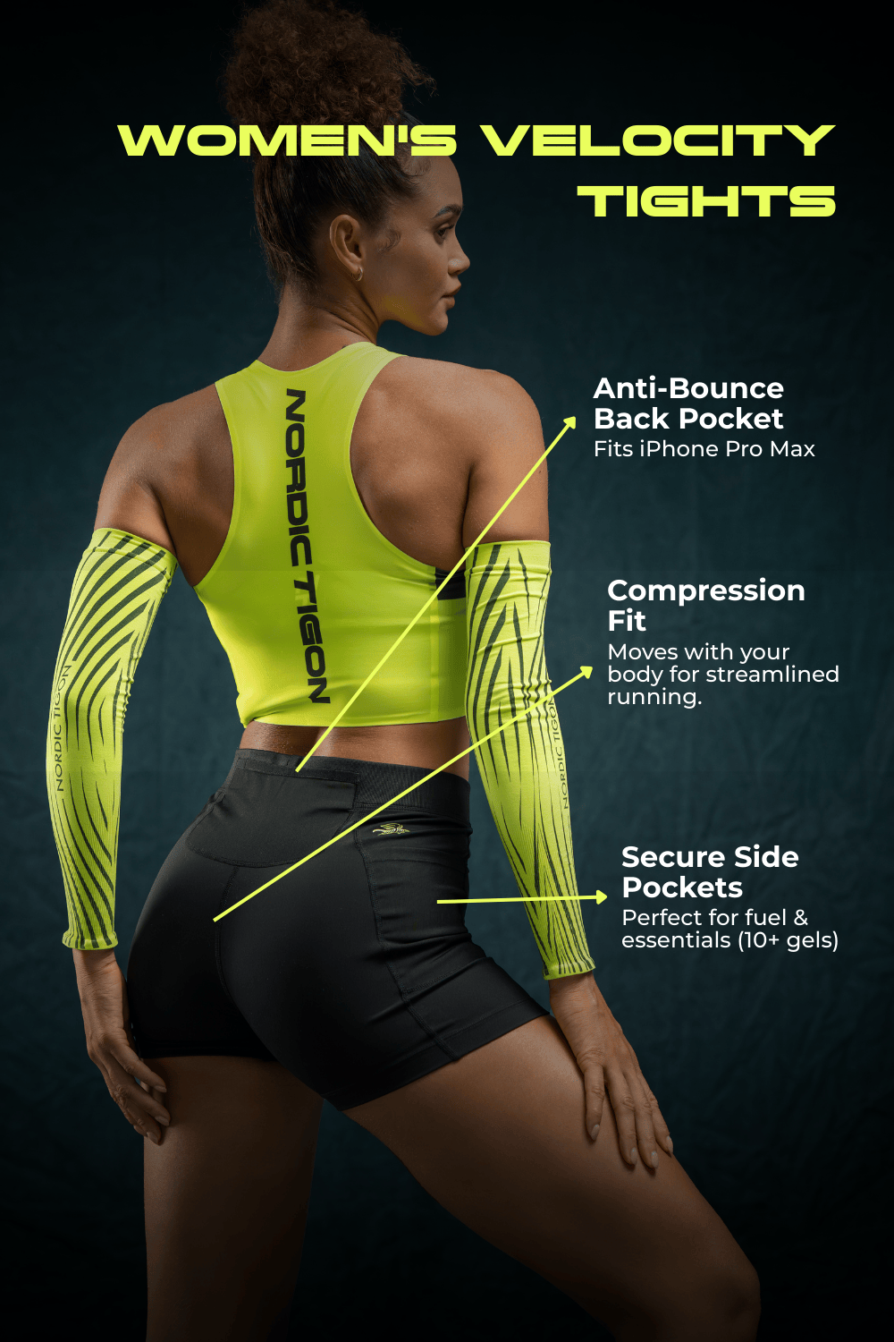 Women's Velocity Tights - Charcoal Black Nordic Tigon Running Tights