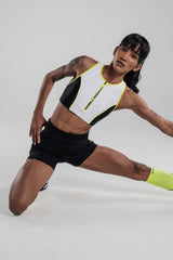 Women's Velocity Cropped Top - Charcoal Black/ Lunar White/ Flash Yellow Nordic Tigon Tops