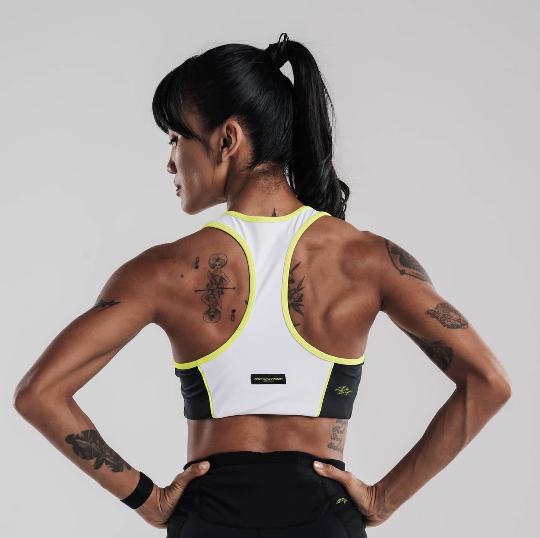 Women's Velocity Cropped Top - Charcoal Black/ Lunar White/ Flash Yellow Nordic Tigon Tops